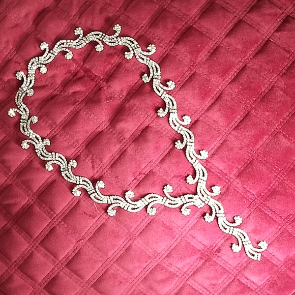 Pavé Style Rhinestone Swirl Y Necklace 20" with 4" Drop Pendant Designer Glam - Picture 3 of 3